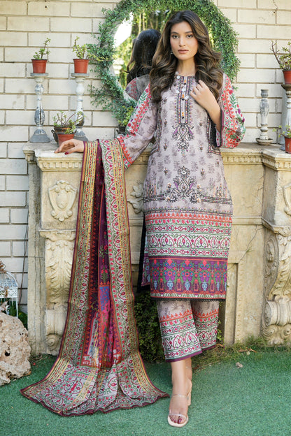 3 Piece Stitched Suit-Embroidered with Print