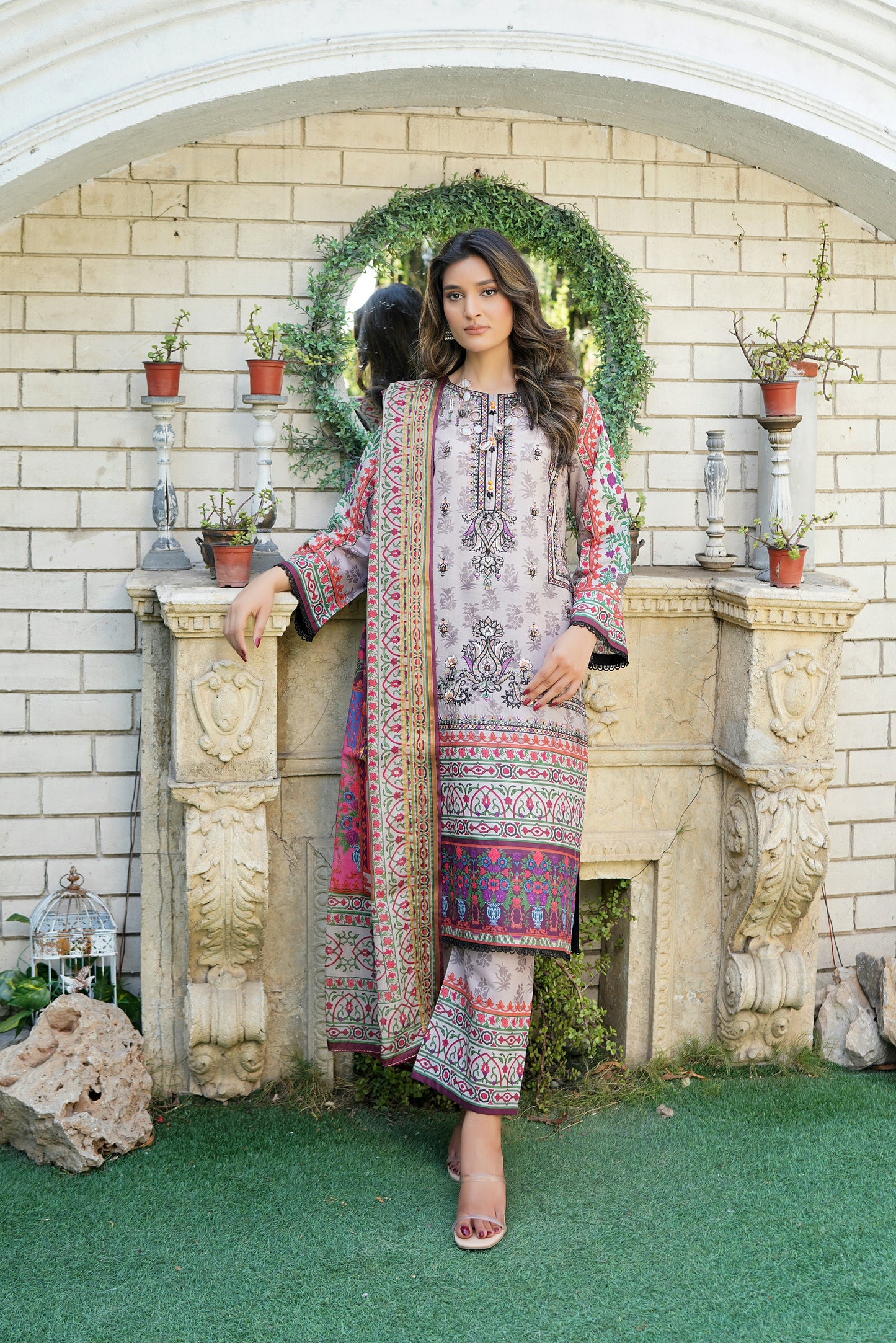 3 Piece Stitched Suit-Embroidered with Print