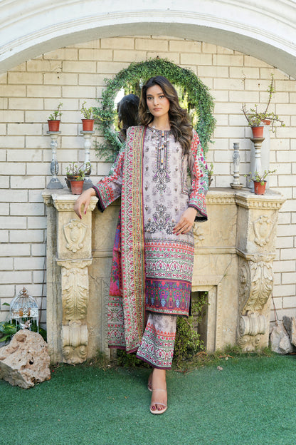 3 Piece Stitched Suit-Embroidered with Print