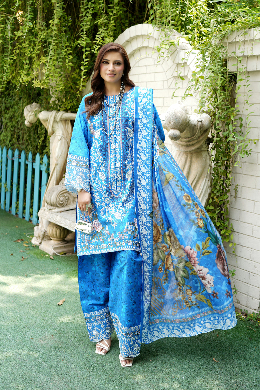 Stitched 3 Piece Cobalt Blue Suit-Embroidered