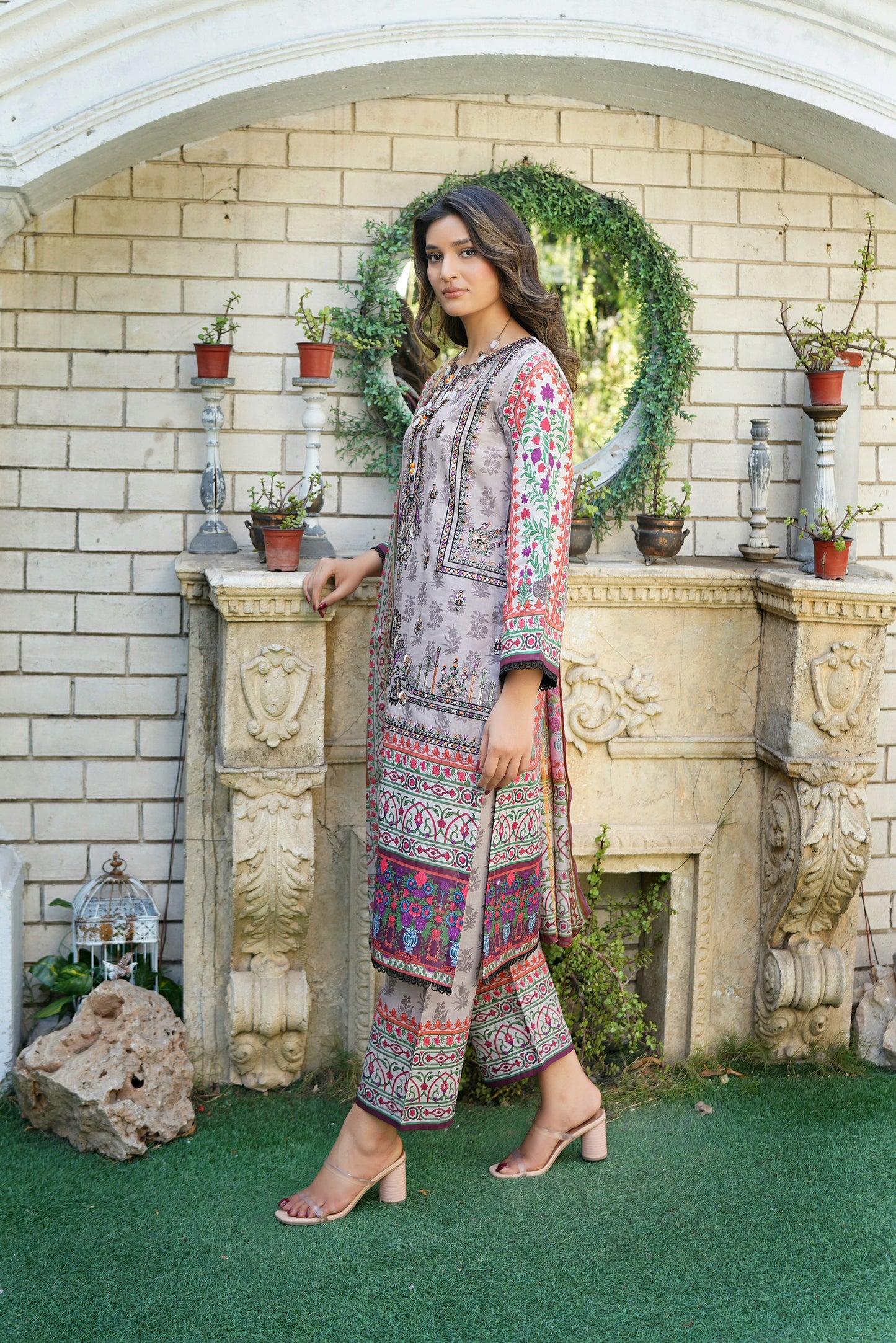 3 Piece Stitched Suit-Embroidered with Print