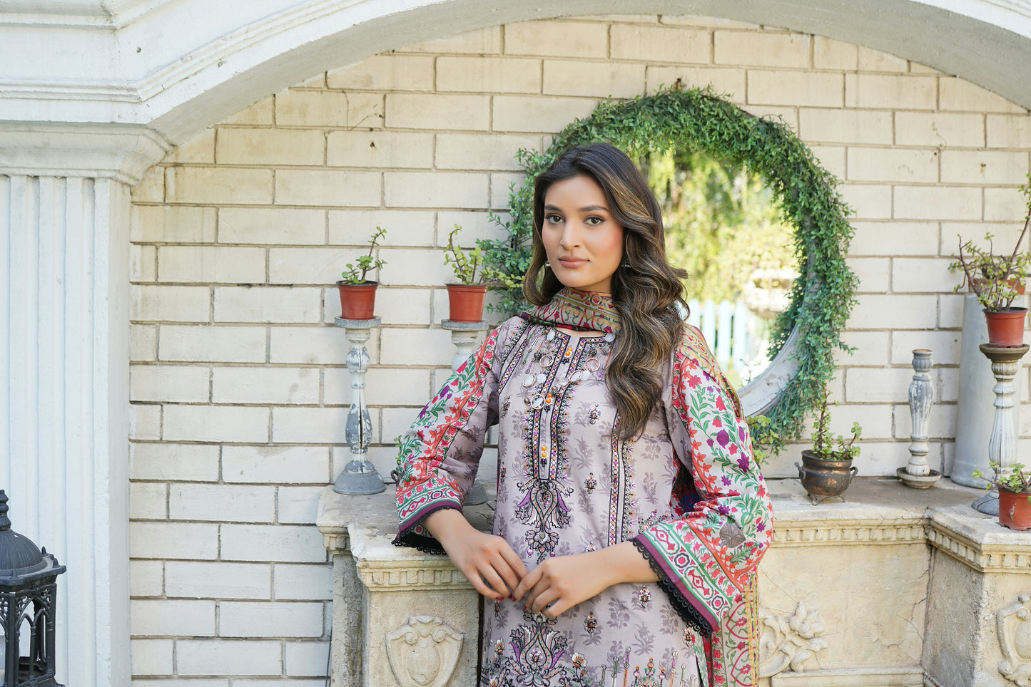 3 Piece Stitched Suit-Embroidered with Print