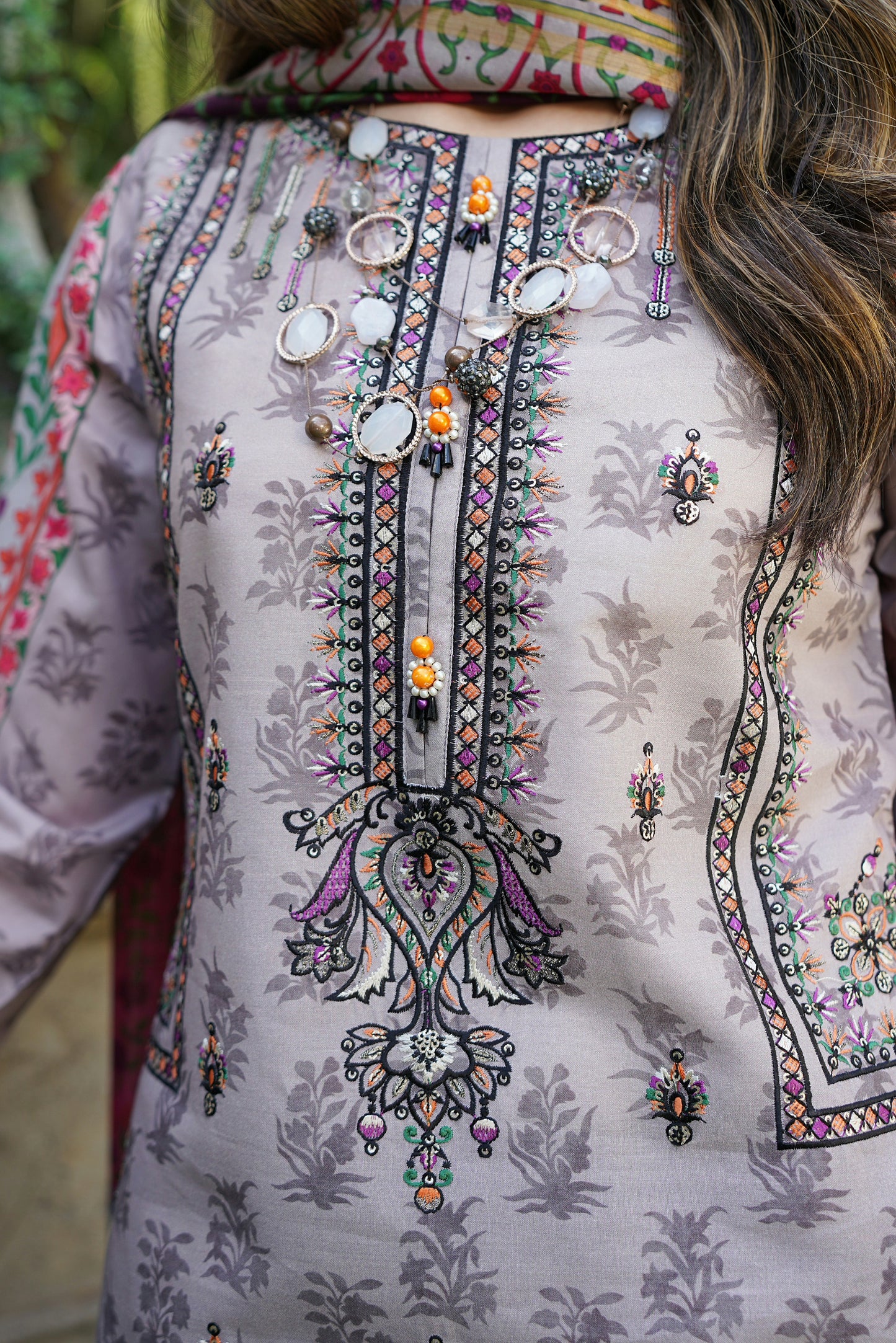 3 Piece Stitched Suit-Embroidered with Print
