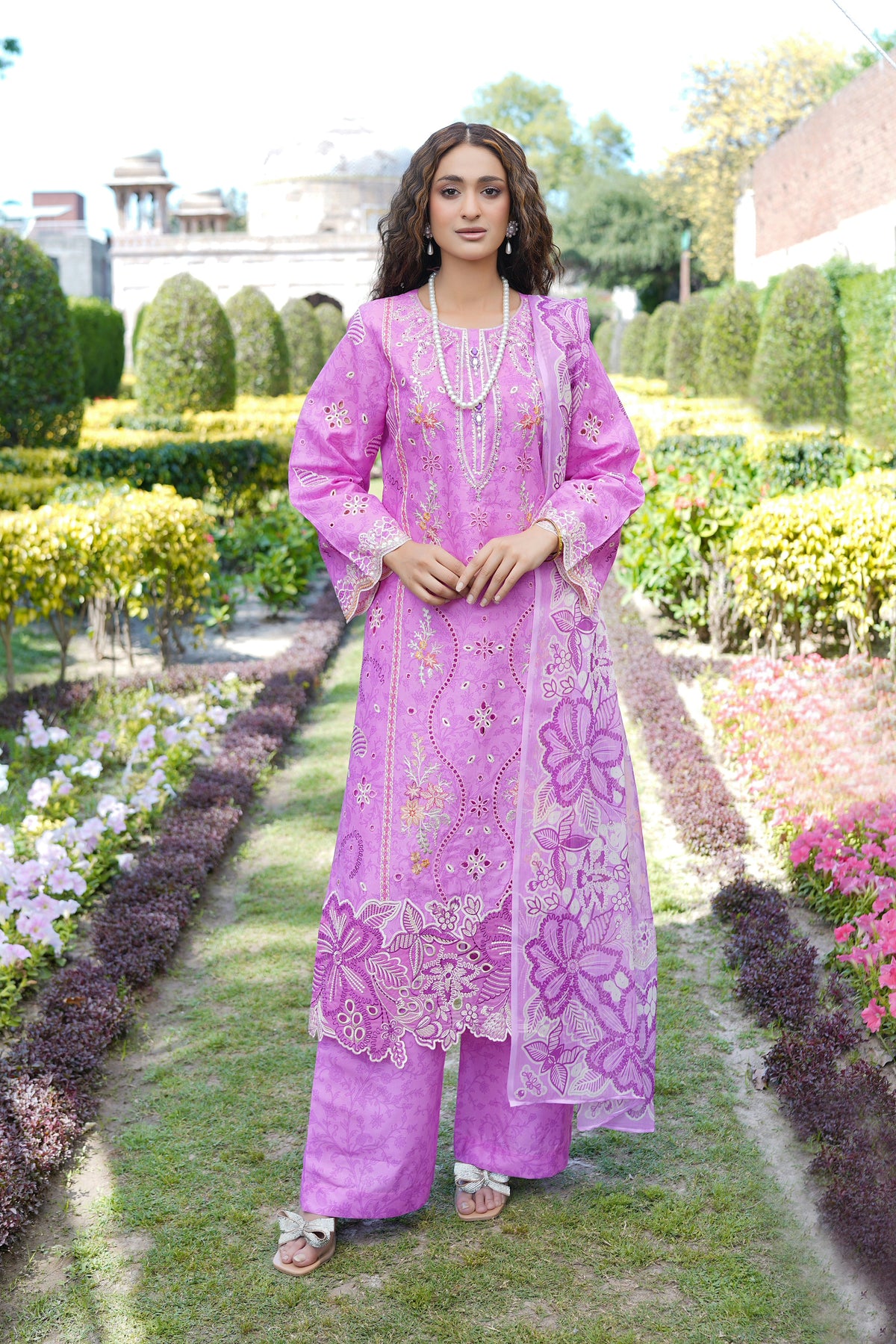 3 Piece Orchid Pink suite-Embroidered
