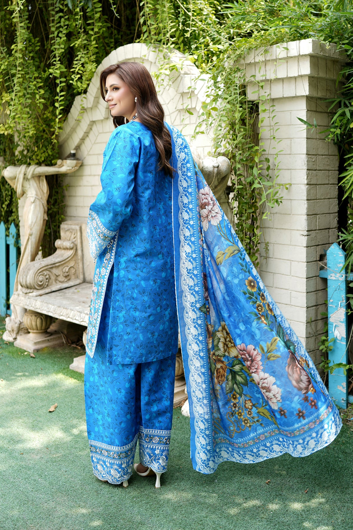 Stitched 3 Piece Cobalt Blue Suit-Embroidered