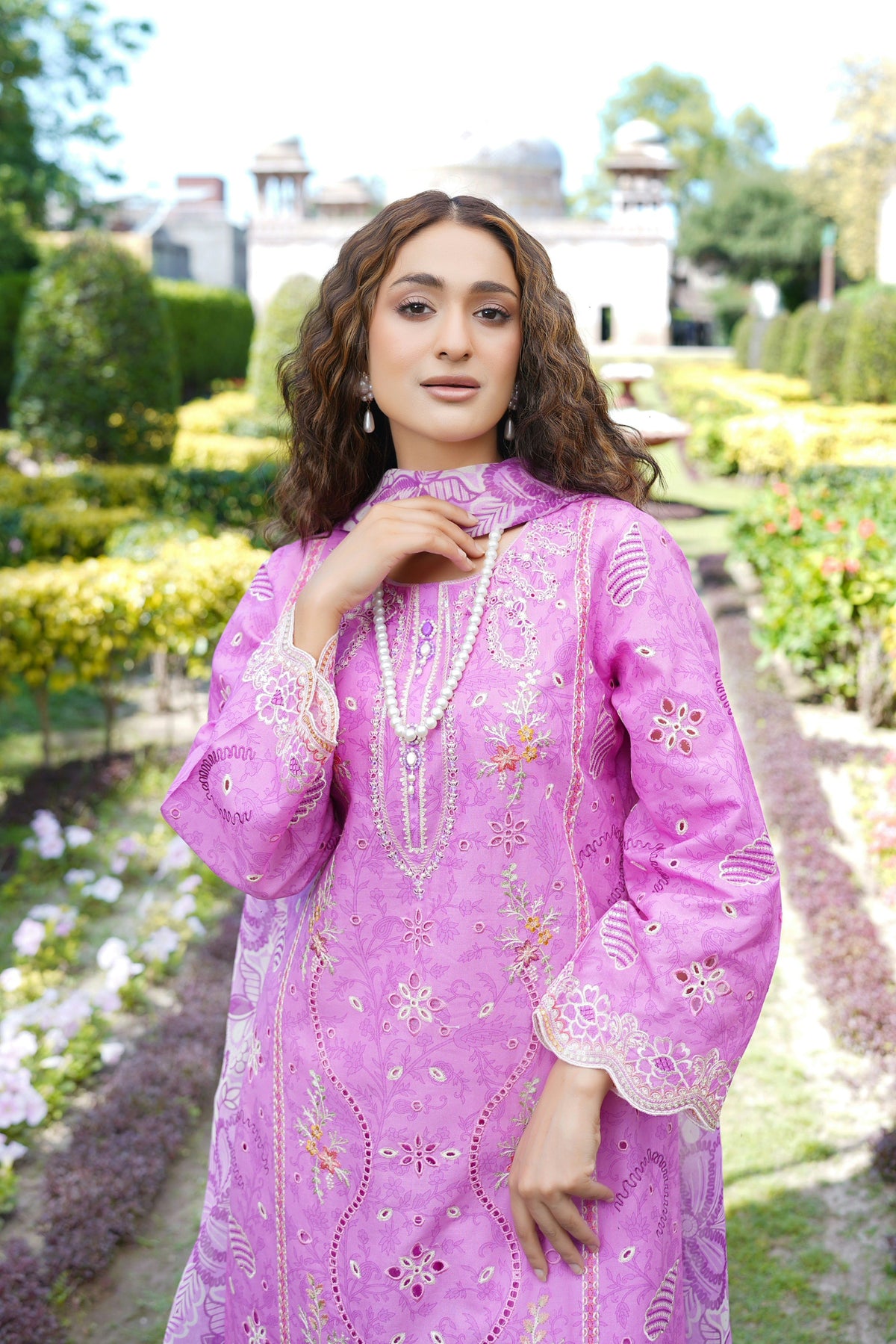3 Piece Orchid Pink suite-Embroidered