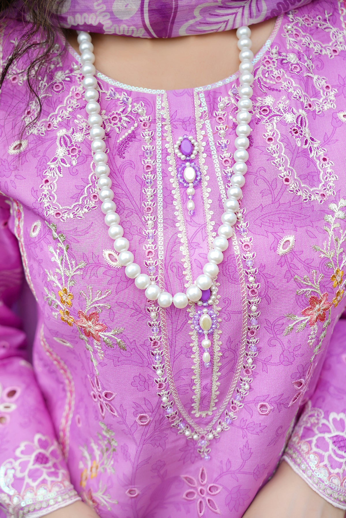 3 Piece Orchid Pink suite-Embroidered