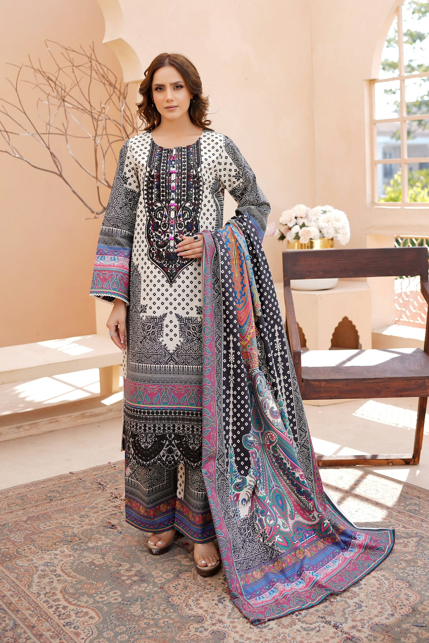 3 Piece Khaddar Suit-Embroidered