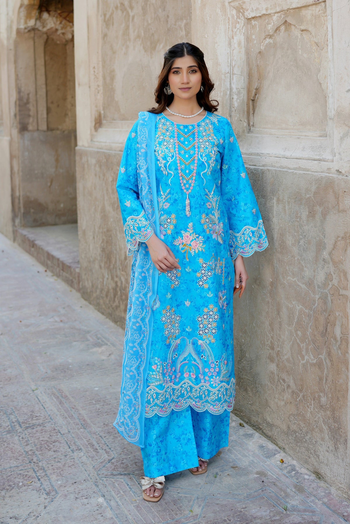 Blue Blossom 3 Piece Suit-Embroidered