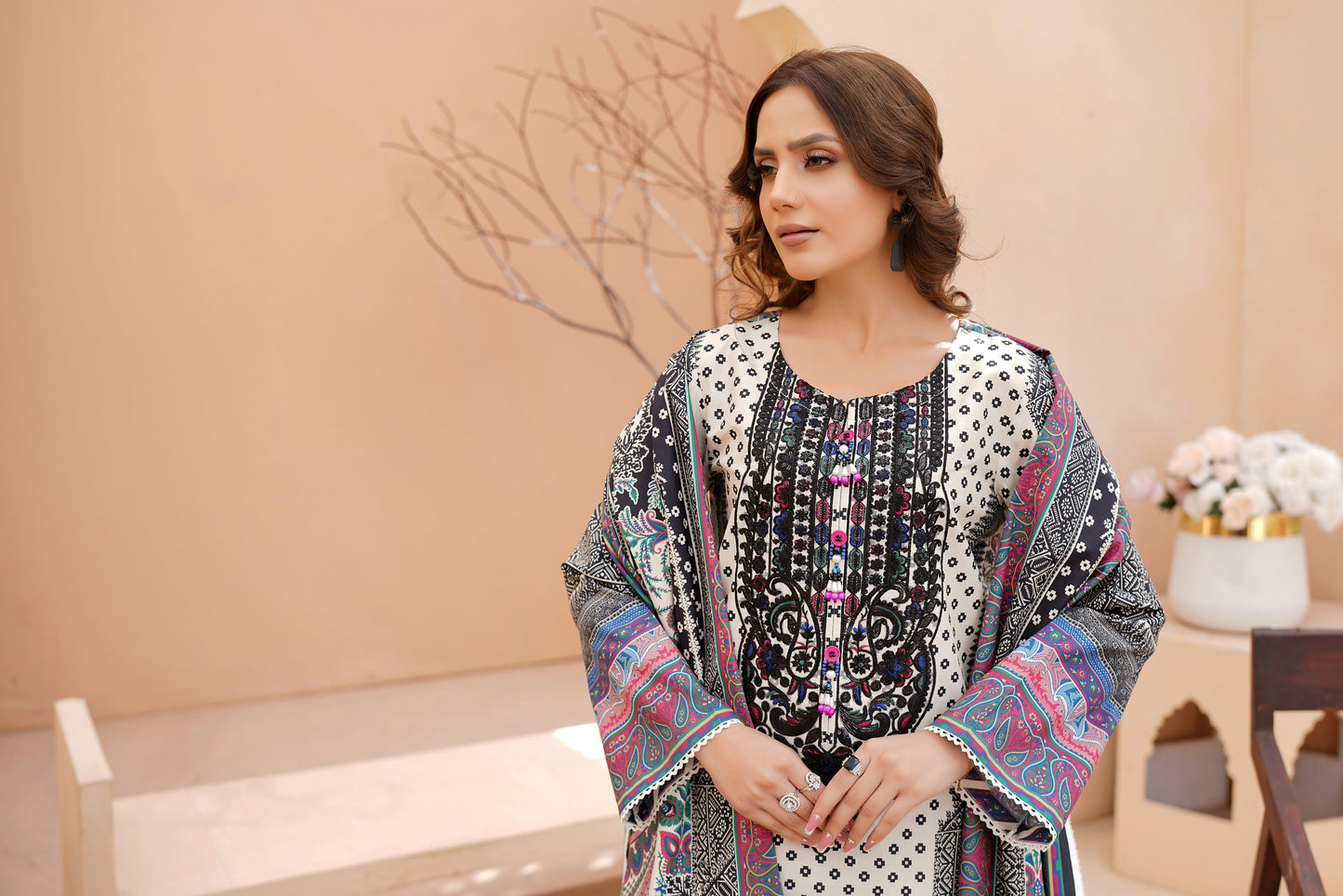 3 Piece Khaddar Suit-Embroidered