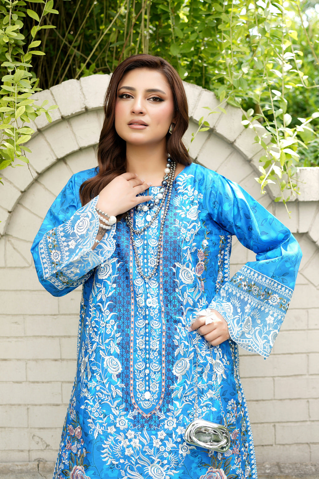 Stitched 3 Piece Cobalt Blue Suit-Embroidered