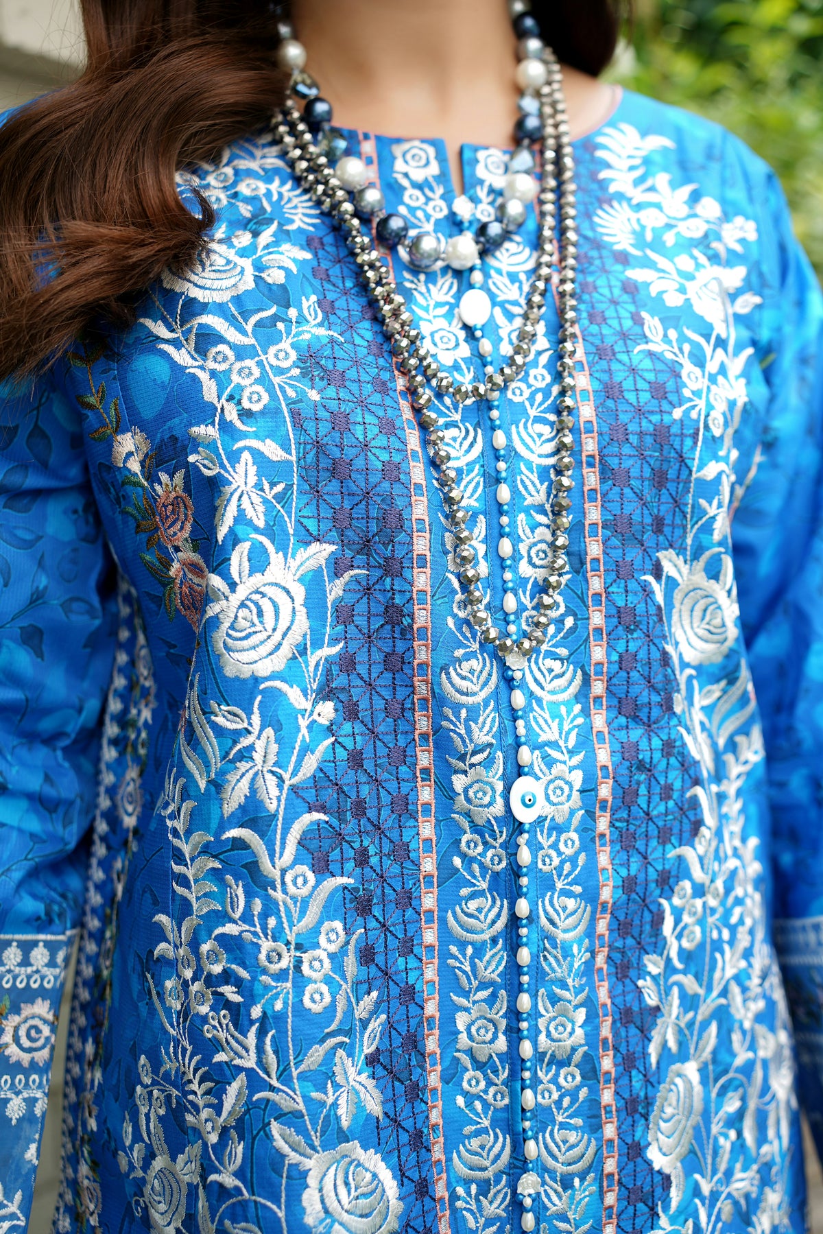 Stitched 3 Piece Cobalt Blue Suit-Embroidered