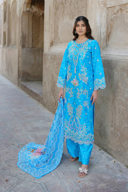 Blue Blossom 3 Piece Suit-Embroidered