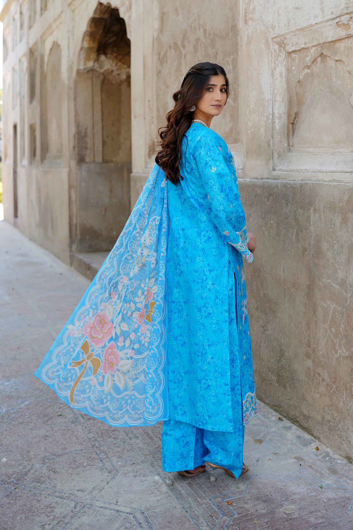 Blue Blossom 3 Piece Suit-Embroidered