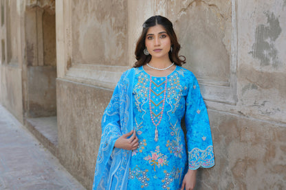 Blue Blossom 3 Piece Suit-Embroidered