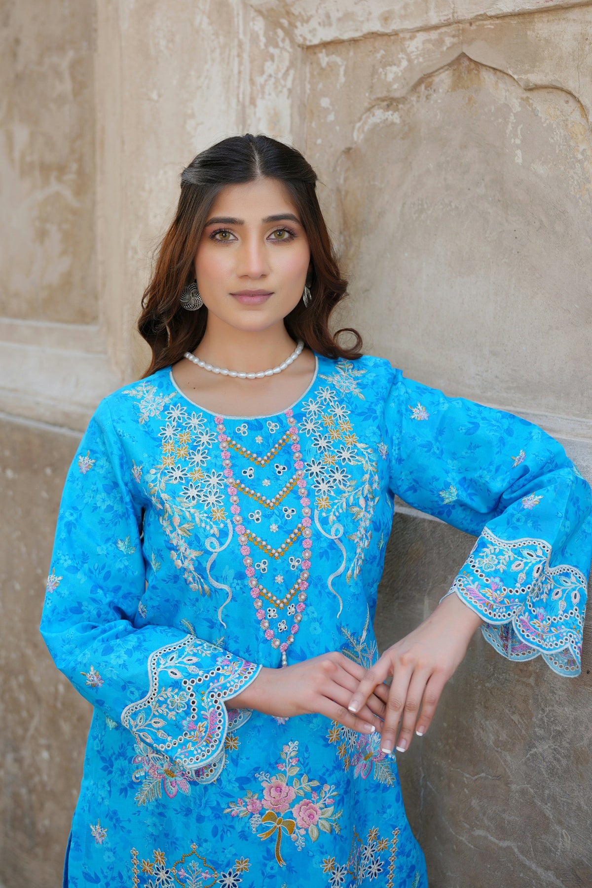 Blue Blossom 3 Piece Suit-Embroidered
