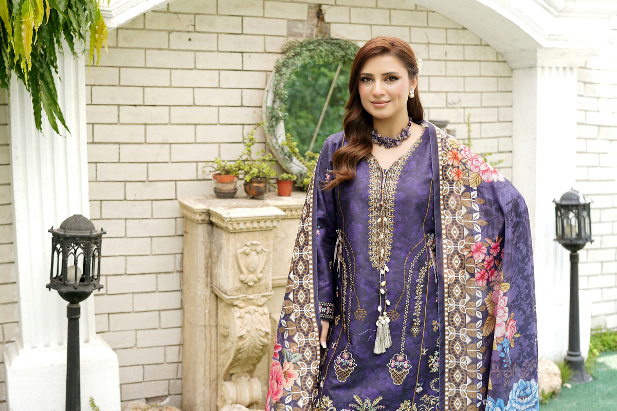 Elegant Purple Embroidered 3-Piece Suit