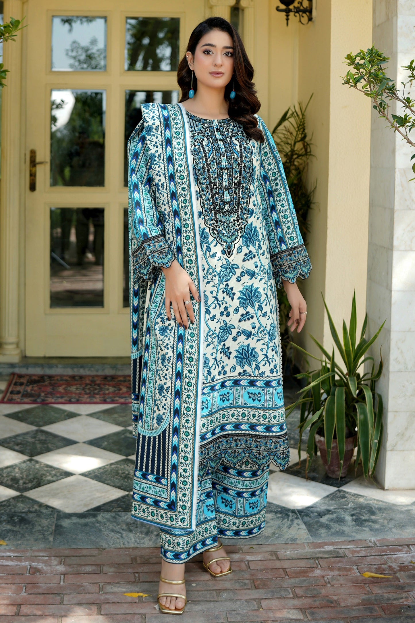 3 Piece Winter Cotton Suit Stitched-Embroidered