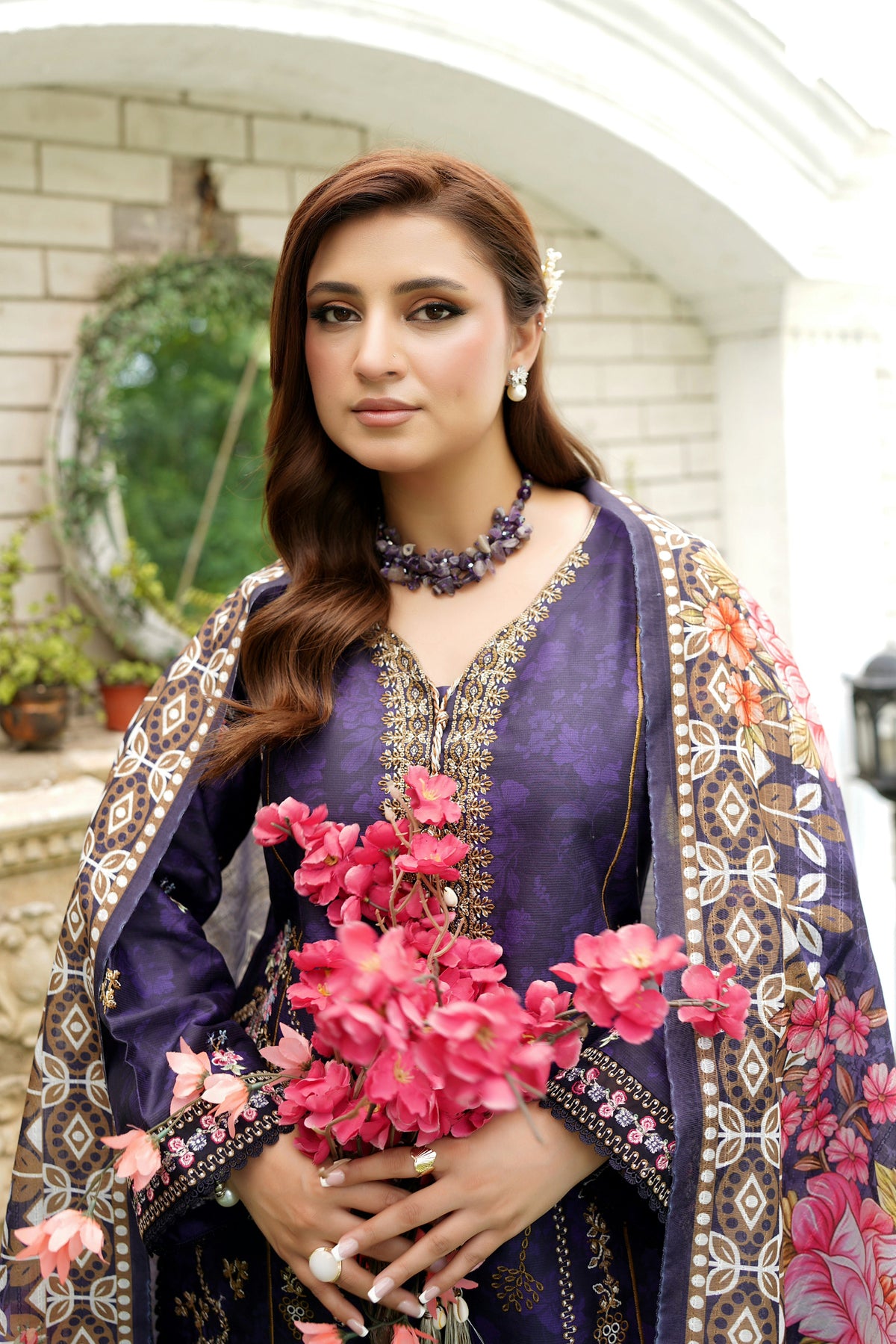 Elegant Purple Embroidered 3-Piece Suit