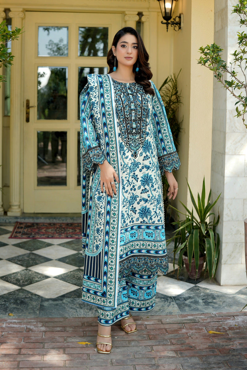 3 Piece Cotton Lawn Suit Stitched-Embroidered