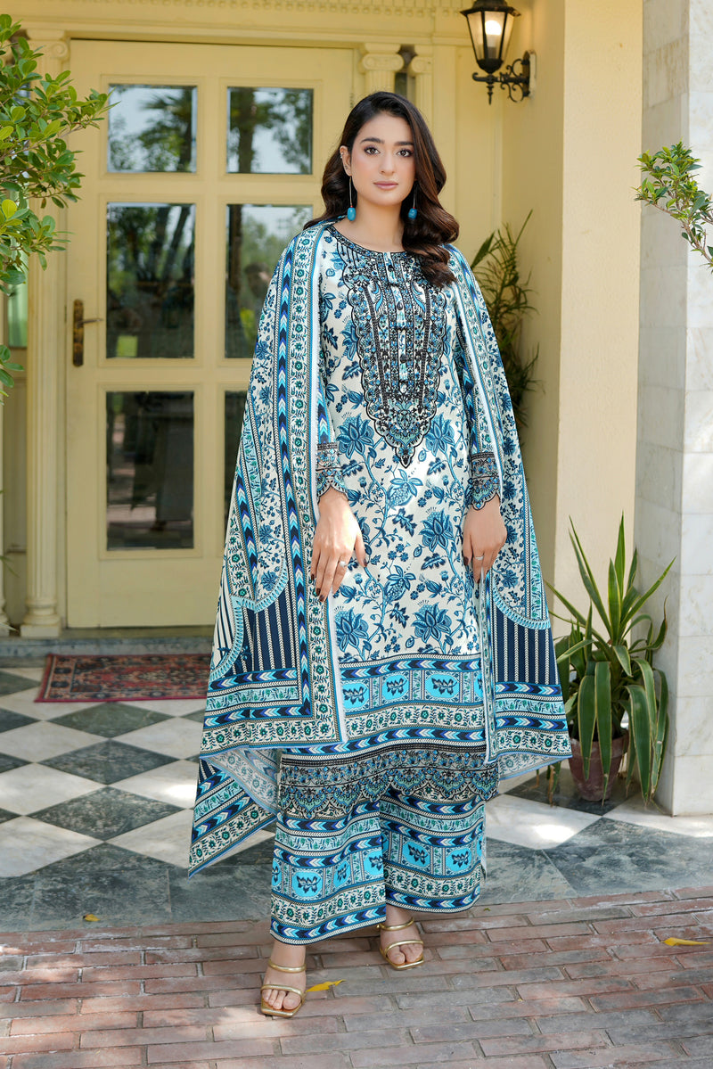 3 Piece Cotton Lawn Suit Stitched-Embroidered