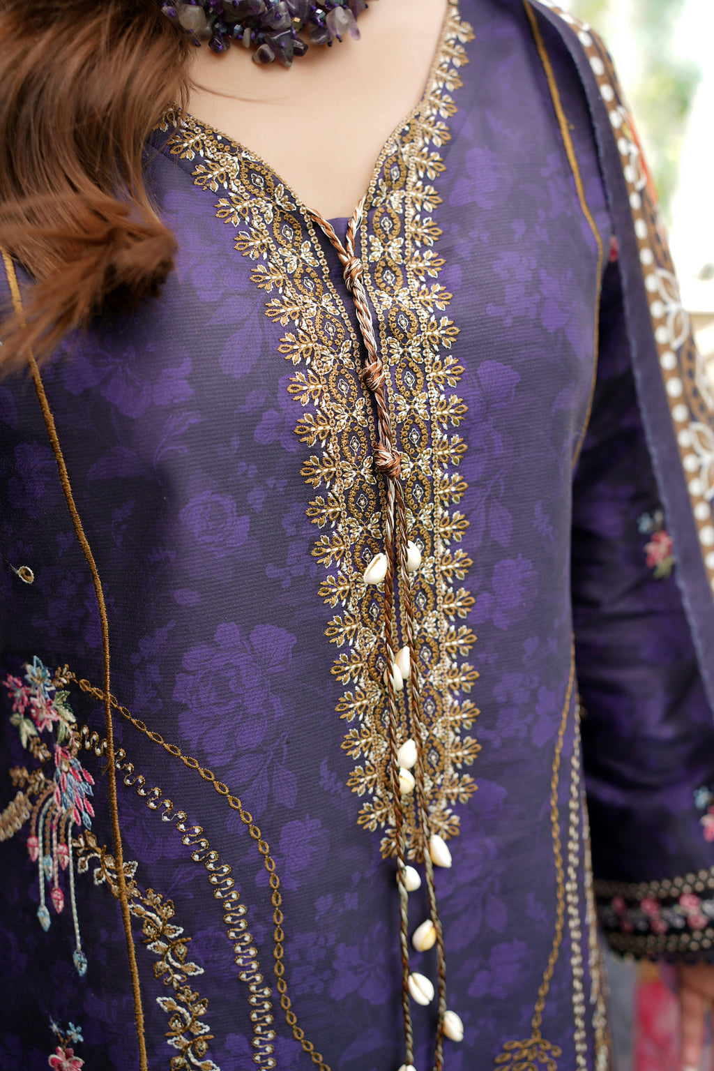 Elegant Purple Embroidered 3-Piece Suit