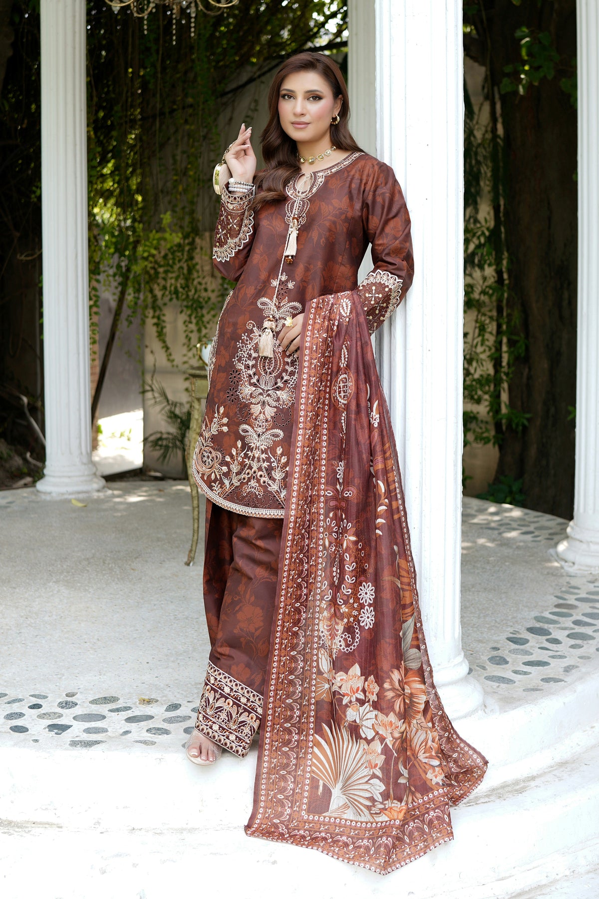Embroidered 3-Piece Corduroy Suit