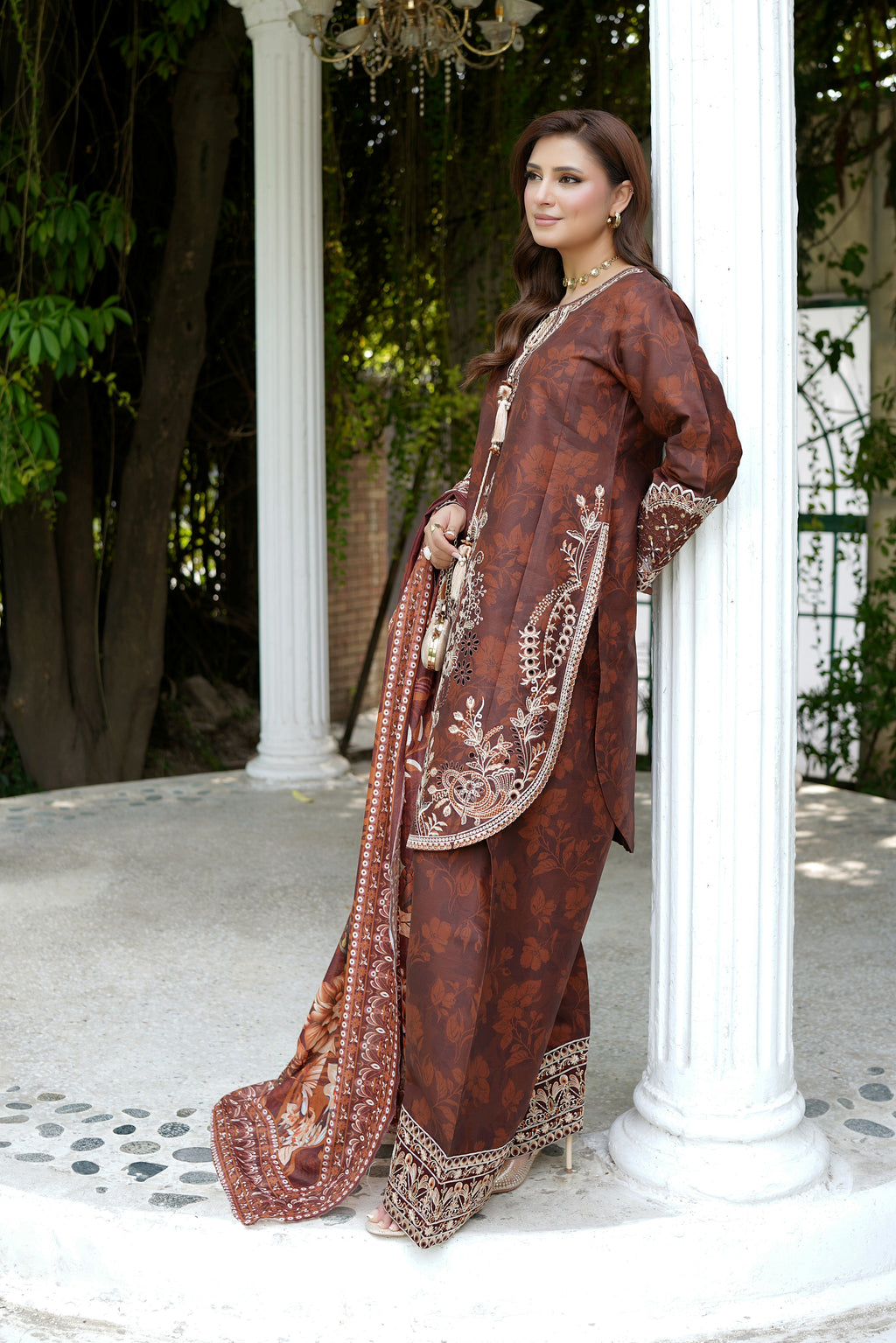 Embroidered 3-Piece Corduroy Suit