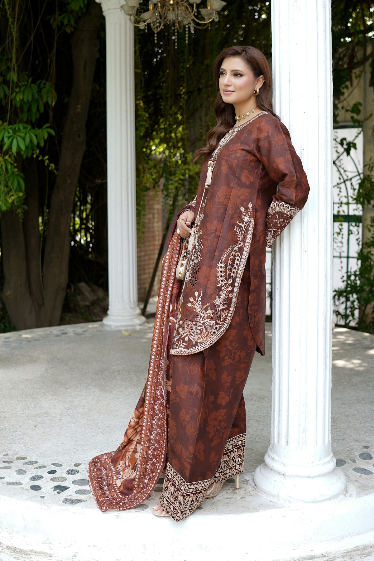Embroidered 3-Piece Corduroy Suit