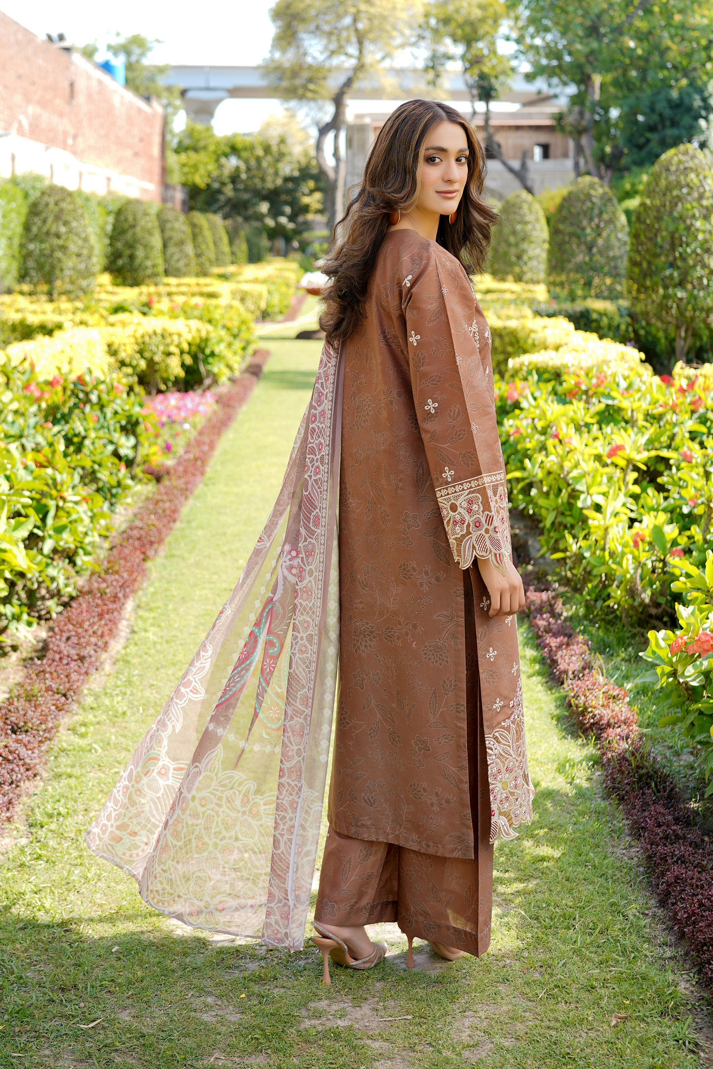3 Piece Embroidered Chestnut Brown Suite