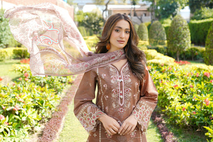 3 Piece Embroidered Chestnut Brown Suite
