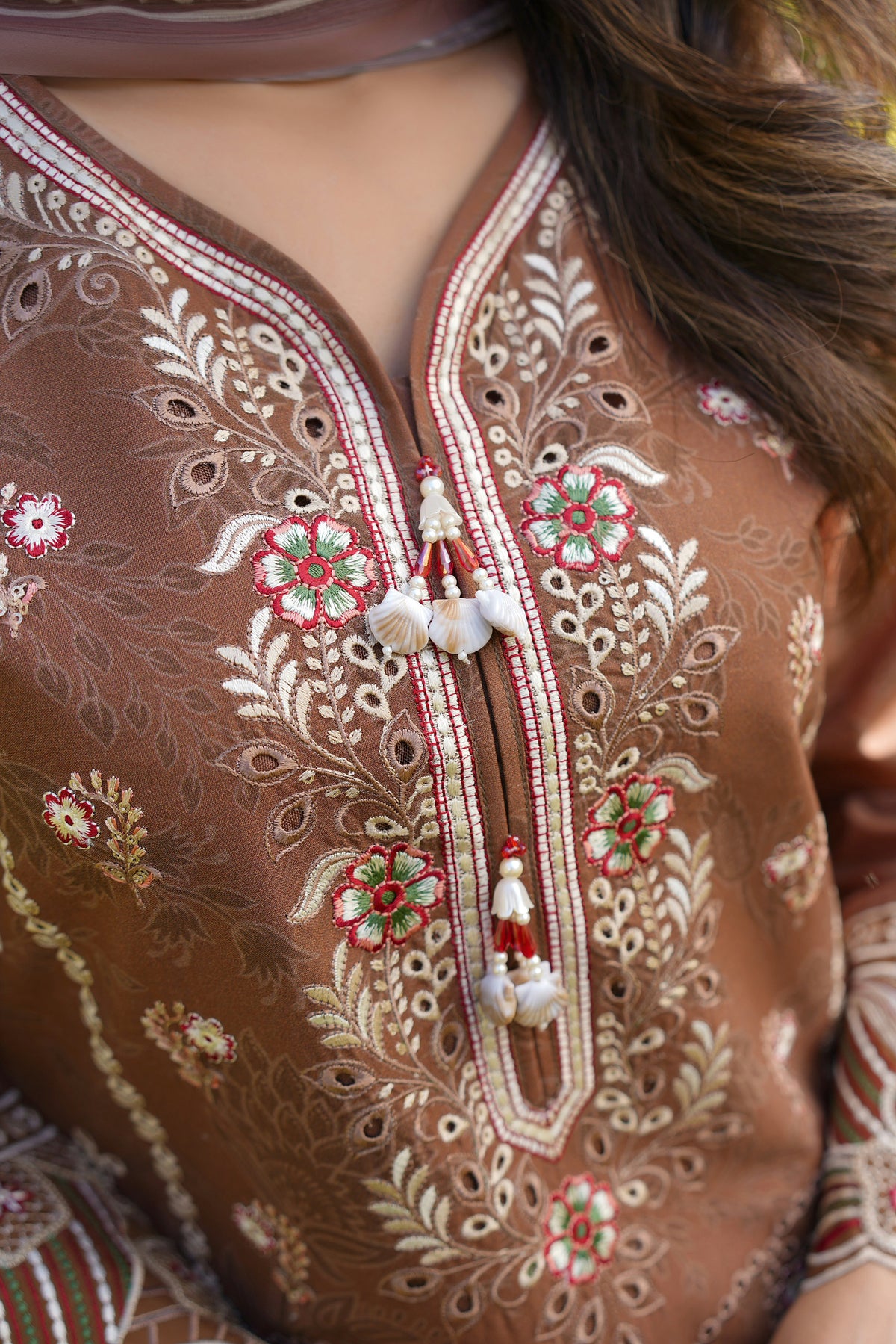3 Piece Embroidered Chestnut Brown Suite
