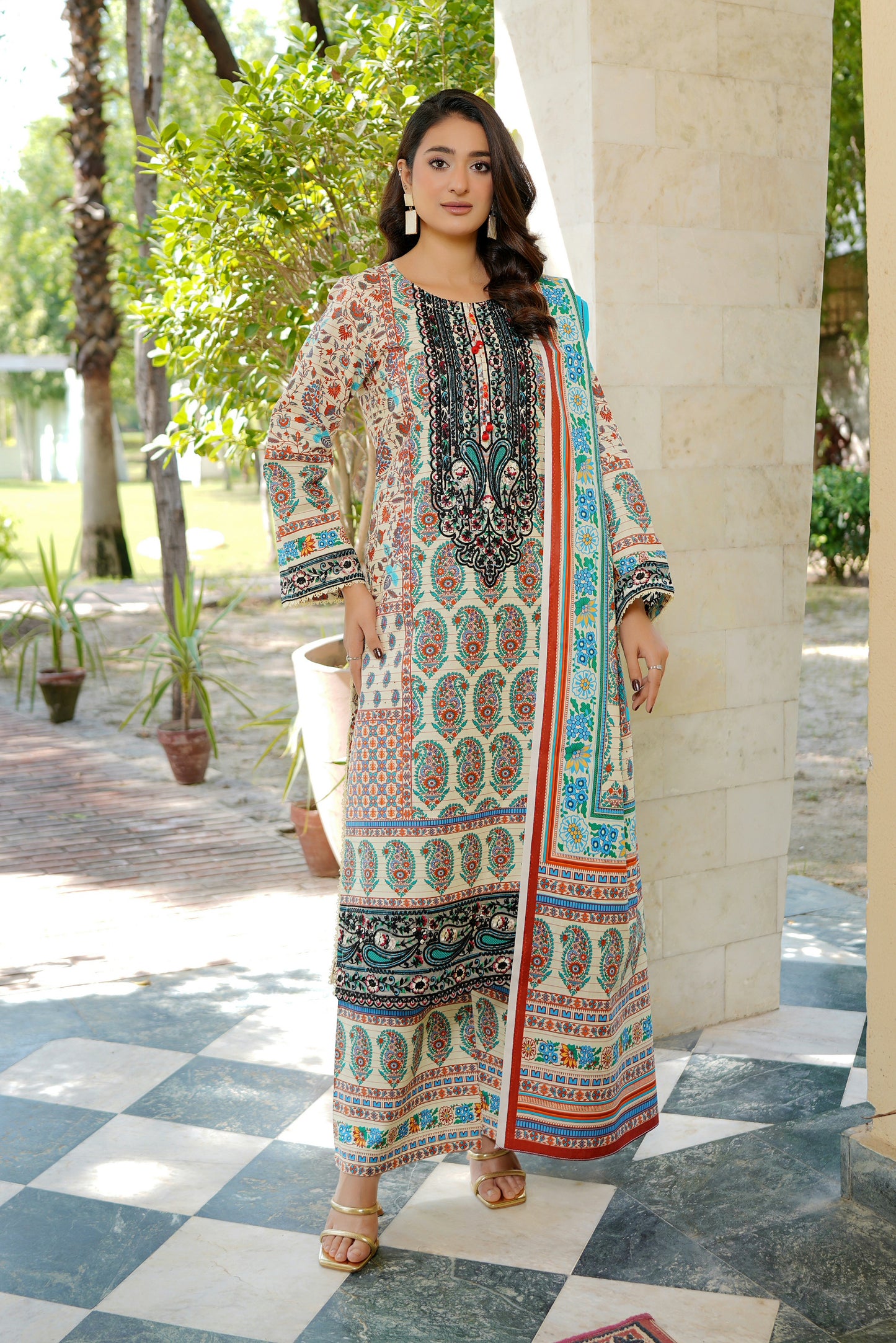 3 Piece Winter Cotton Suit Stitched-Embroidered