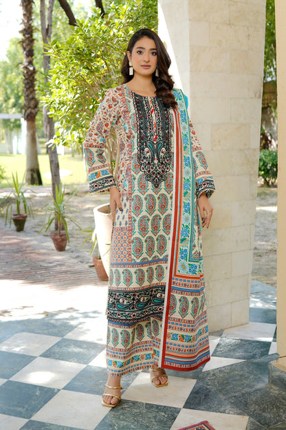 3 Piece Winter Cotton Suit Stitched-Embroidered