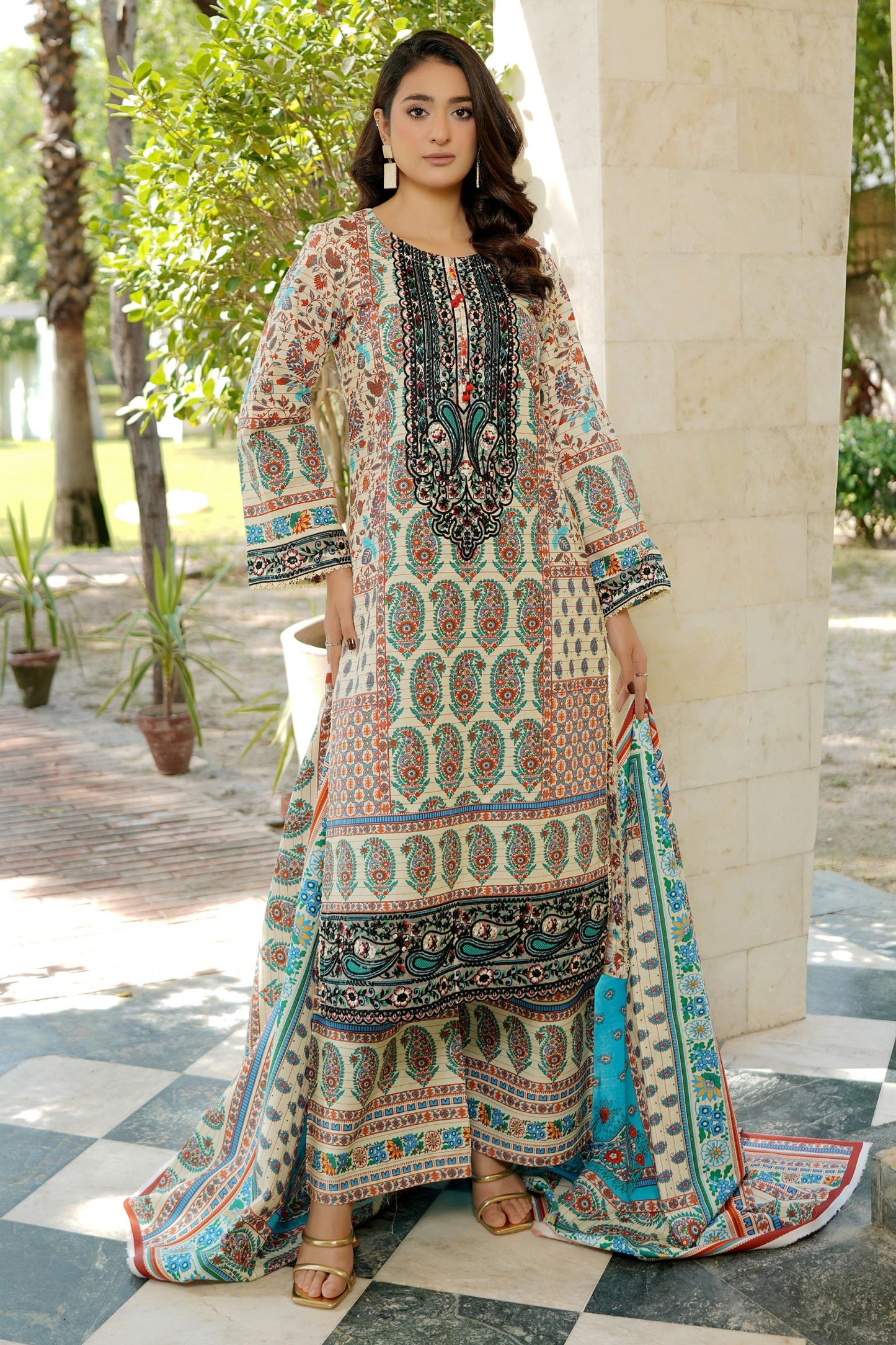 3 Piece Winter Cotton Suit Stitched-Embroidered