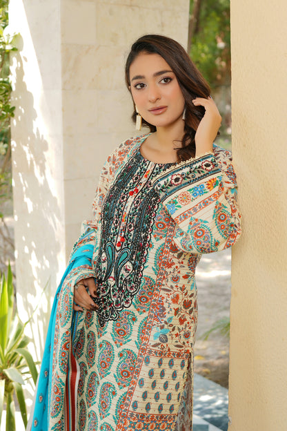 3 Piece Winter Cotton Suit Stitched-Embroidered