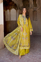 3 Piece Embroidered Mustard Cotton Suit