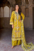 3 Piece Embroidered Mustard Cotton Suit