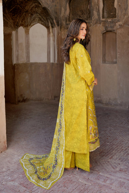3 Piece Embroidered Mustard Cotton Suit