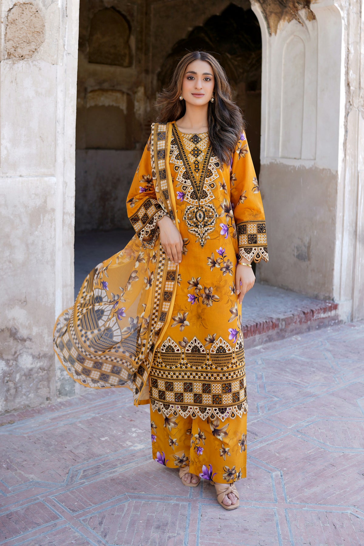 3 Piece Mustard suite-Embroidered