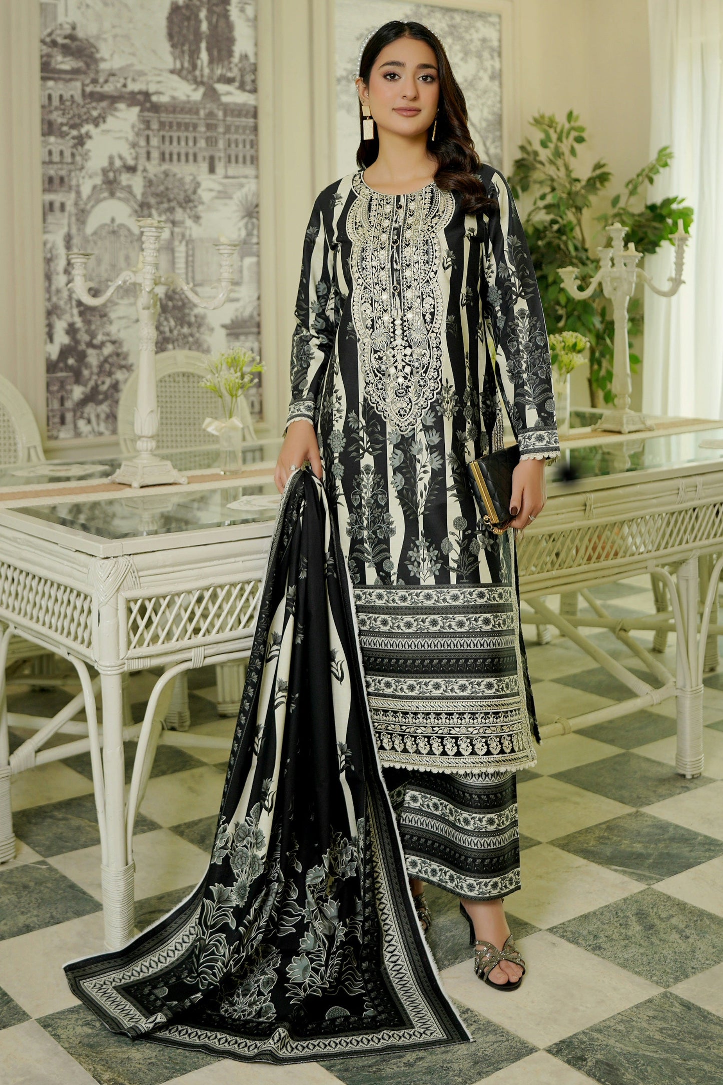 3 Piece Winter Cotton Suit Stitched-Embroidered