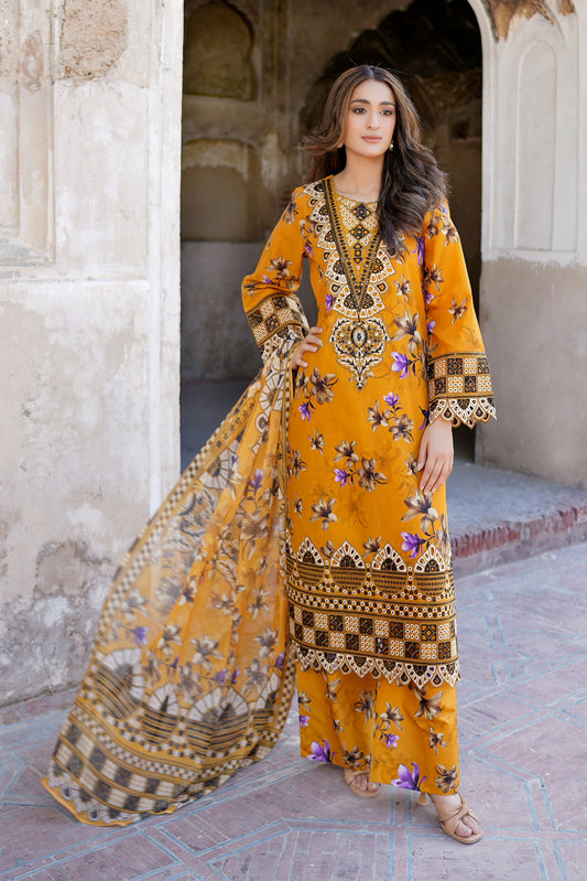 3 Piece Mustard suite-Embroidered