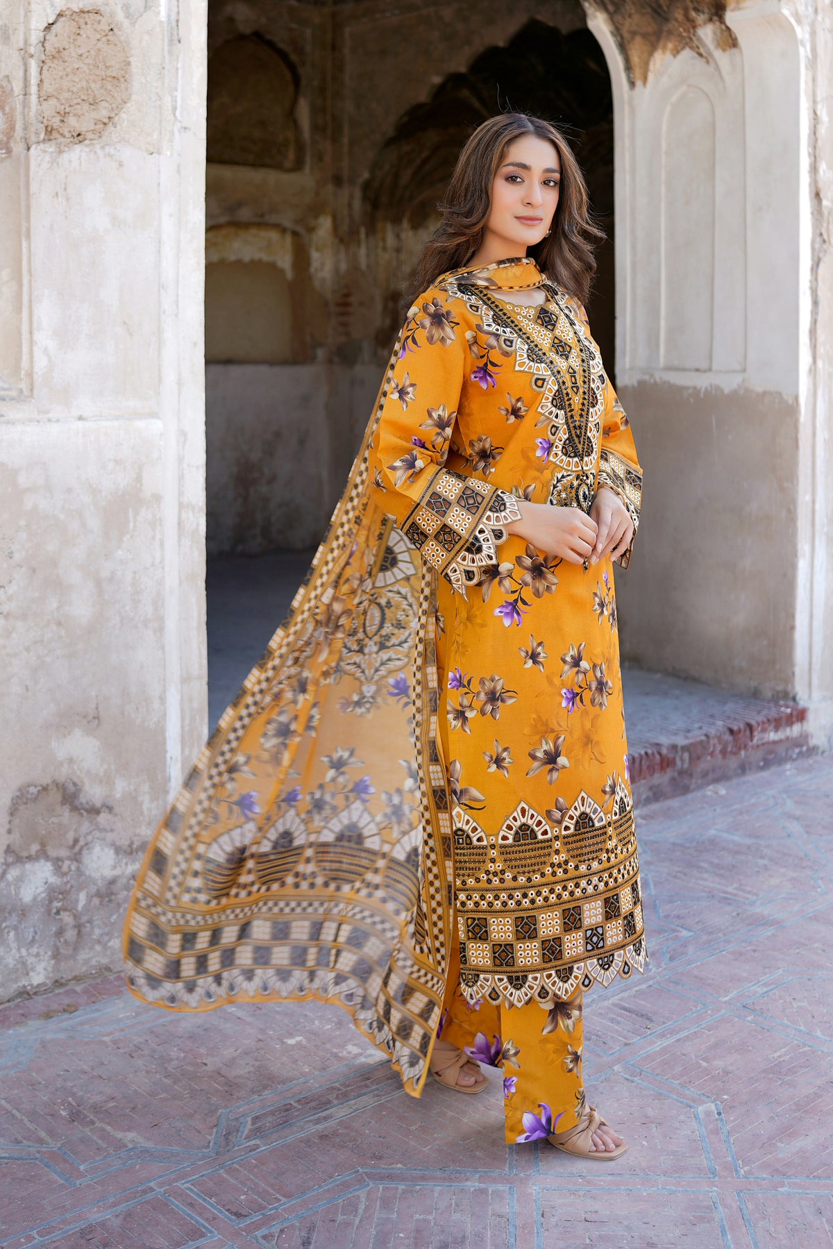 3 Piece Mustard suite-Embroidered