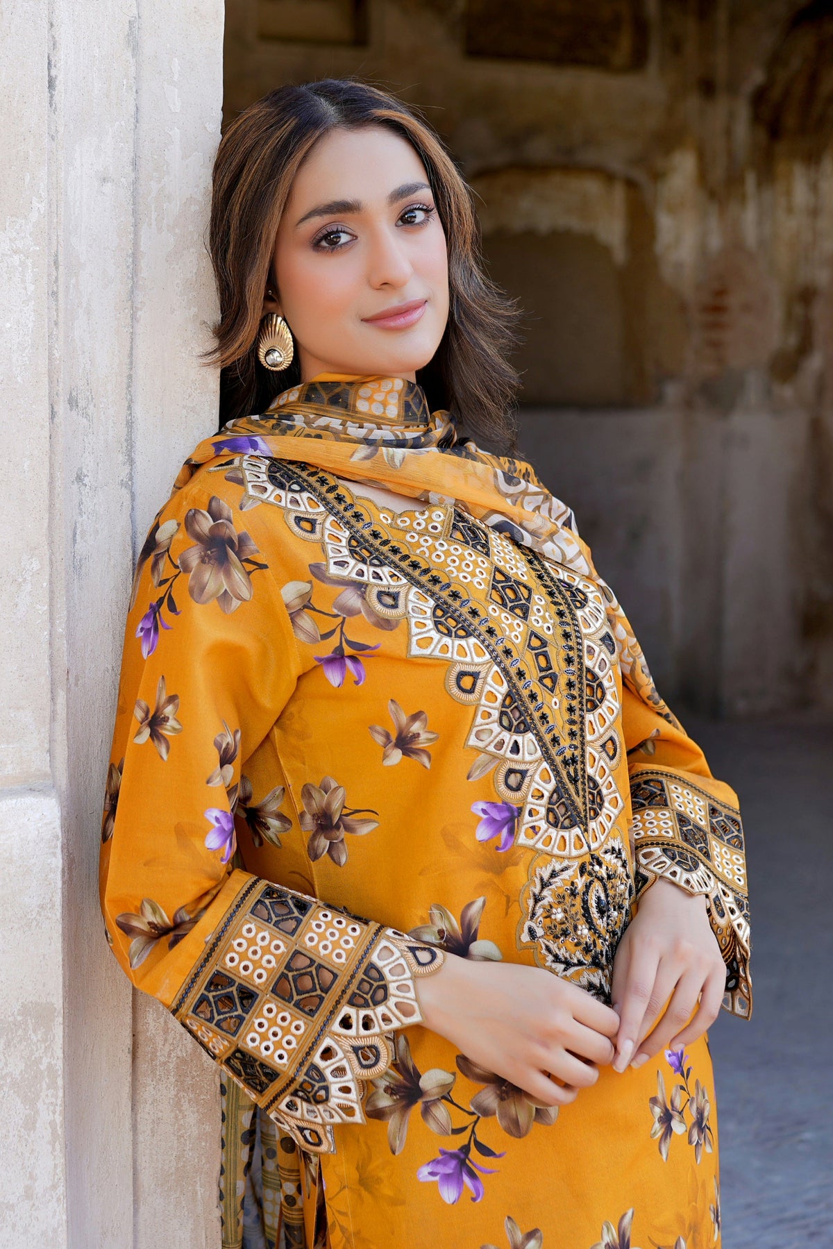 3 Piece Mustard suite-Embroidered