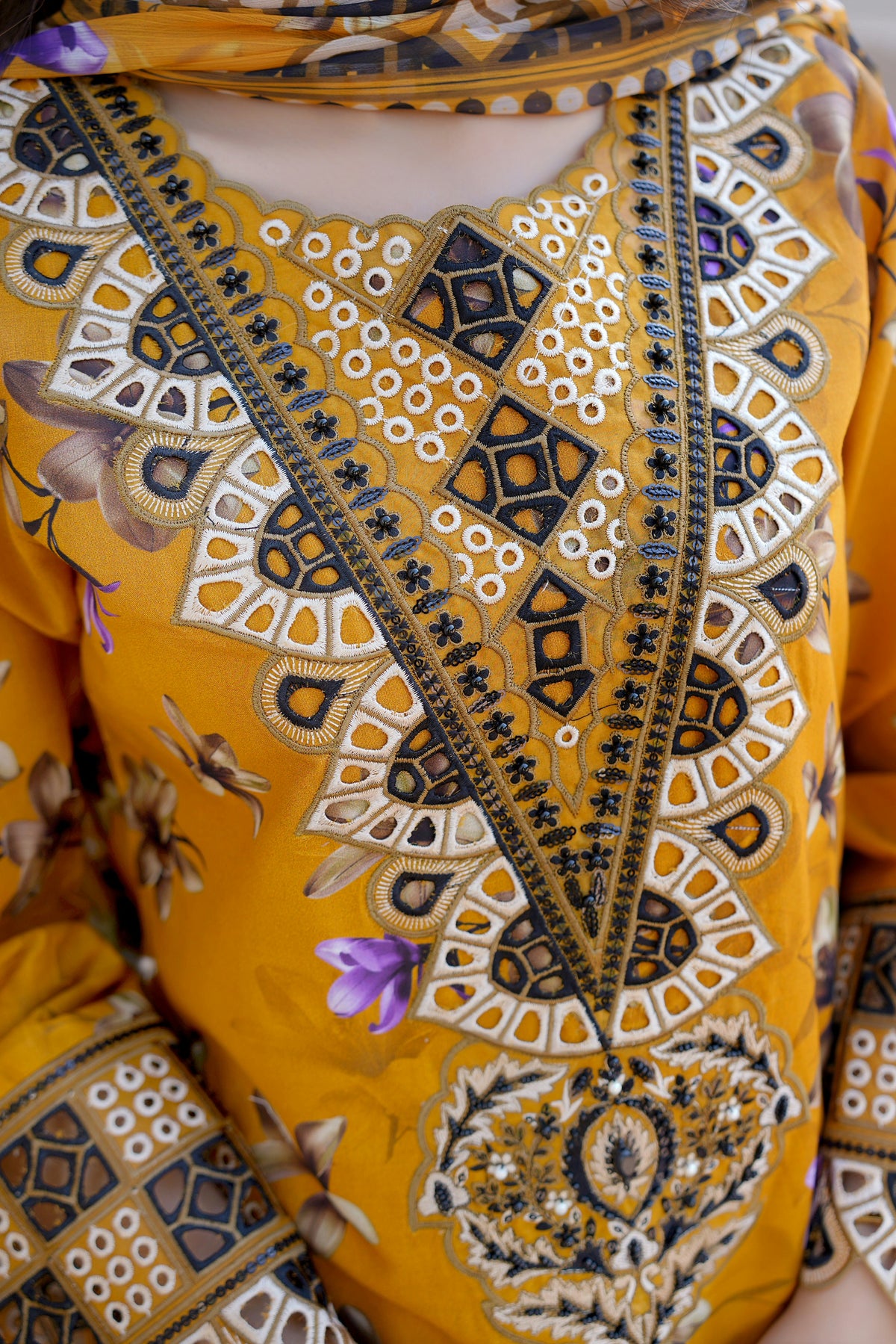 3 Piece Mustard suite-Embroidered