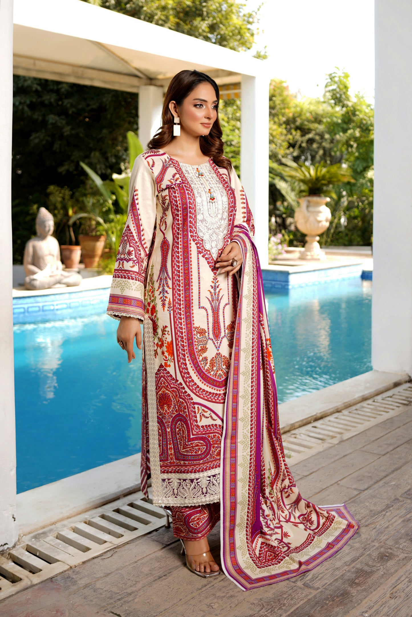 3 Piece Stitched Winter Cotton Suit-Embroidered