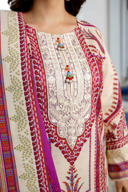 3 Piece Stitched Winter Cotton Suit-Embroidered