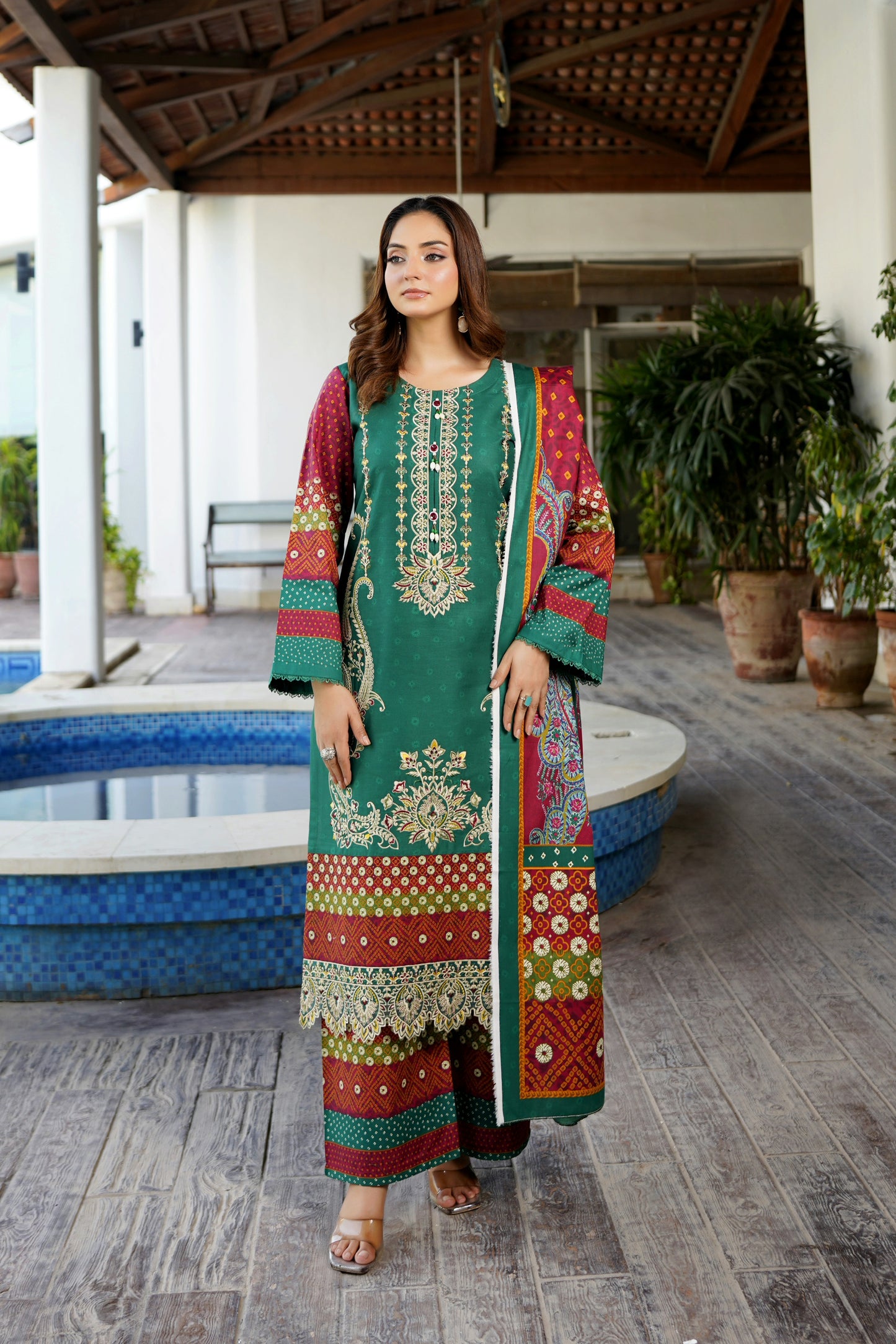 3 Piece Stitched Winter Cotton Suit-Embroidered