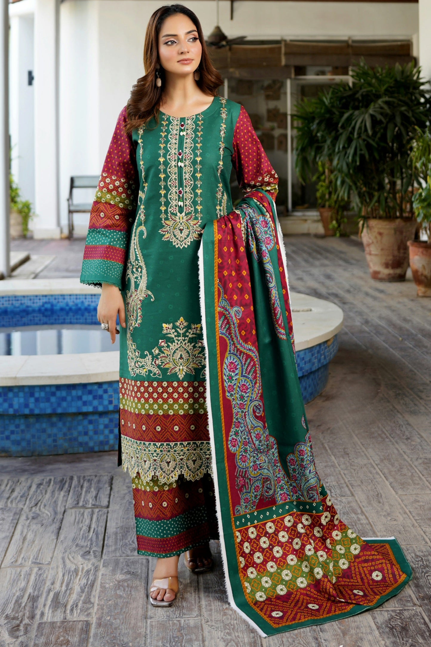 3 Piece Stitched Winter Cotton Suit-Embroidered