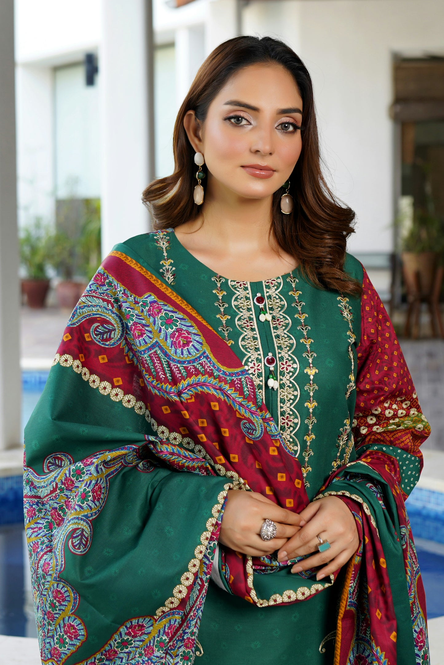 3 Piece Stitched Winter Cotton Suit-Embroidered